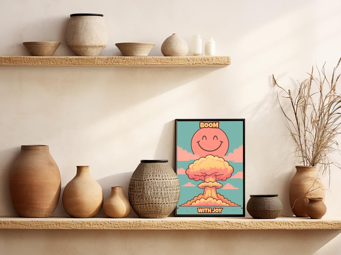 Boom With Joy Funny Mushroom Cloud Retro Pop Surreal Smiley Poster - Image 3