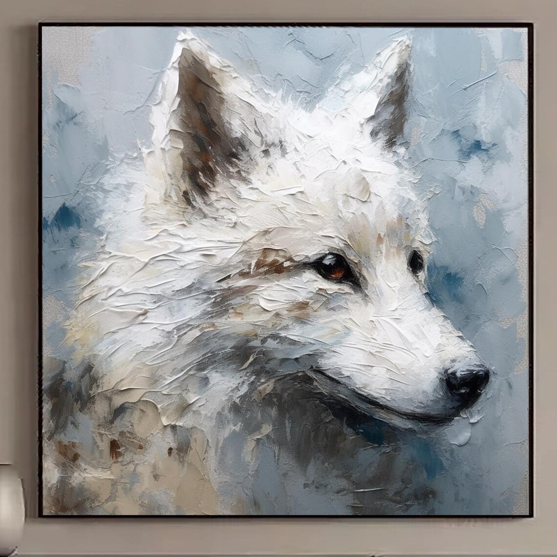 White Fox Portrait Textured Oil Painting Wildlife Animal Canvas Wall Art
