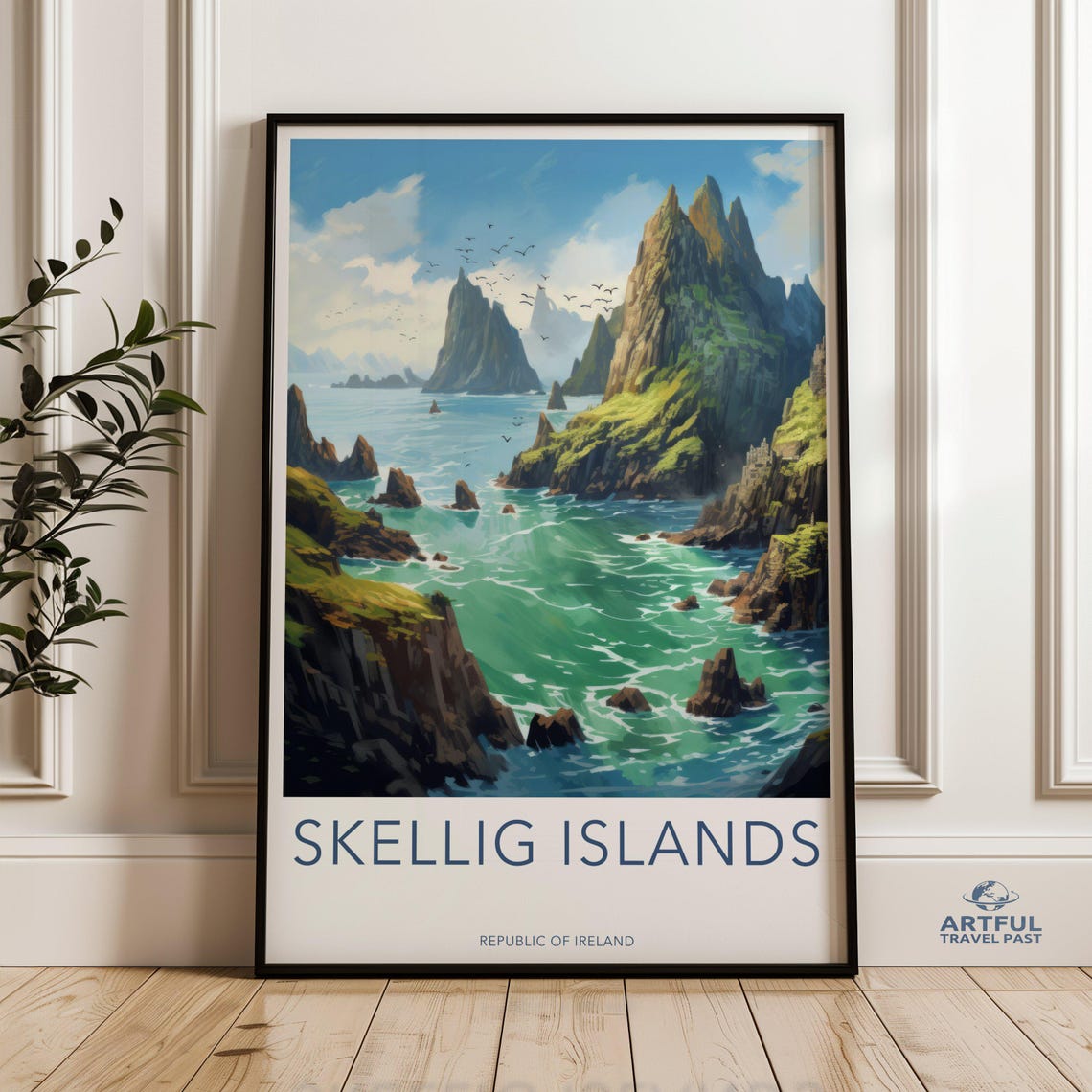 Skellig Islands Ireland Rugged Sea Cliffs Wild Coast Travel Poster