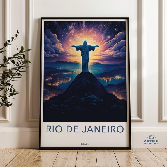 Christ The Redeemer Rio De Janeiro Brazil Sunset Travel Poster