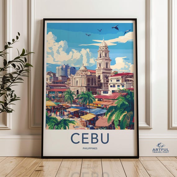 Cebu Philippines Wall Art Travel Poster Cityscape Print Vibrant Illustration Artistic City View Home Decoration