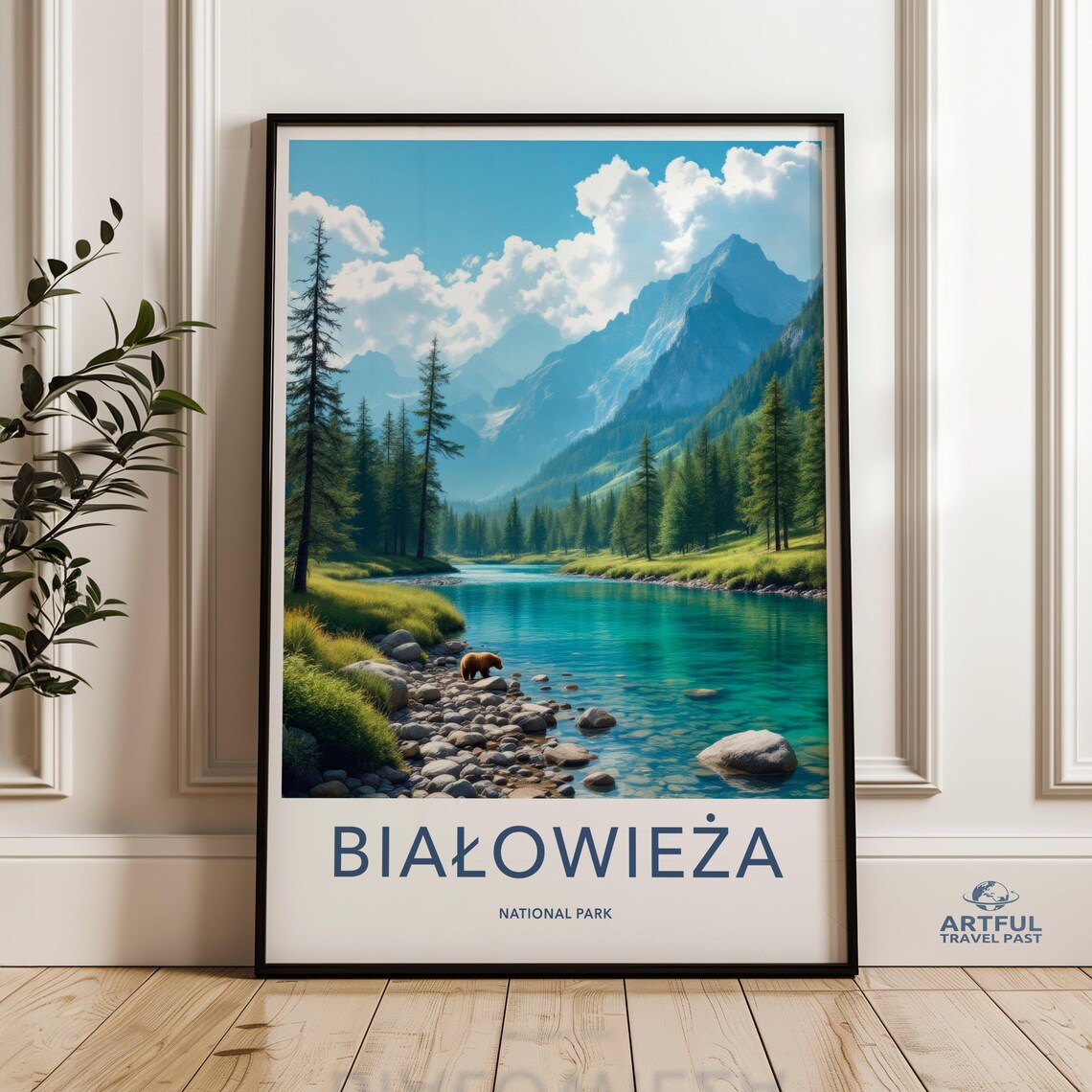 Bialowieza National Park Mountain Lake Bear Pine Forest Travel Poster