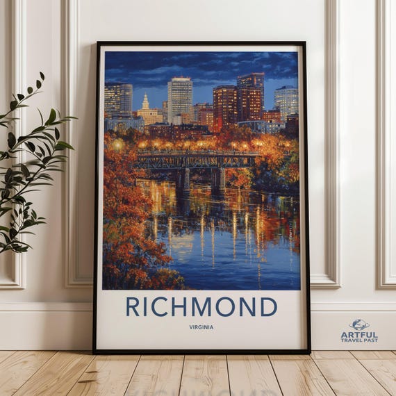 Richmond Virginia Cityscape Wall Art Skyline Print Downtown Poster Urban Night Scene Decor City Lights Artwork