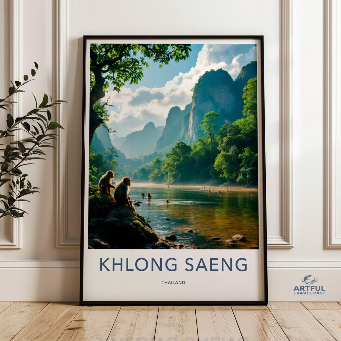 Khlong Saeng Thailand Karst River Monkey Wildlife Travel Poster