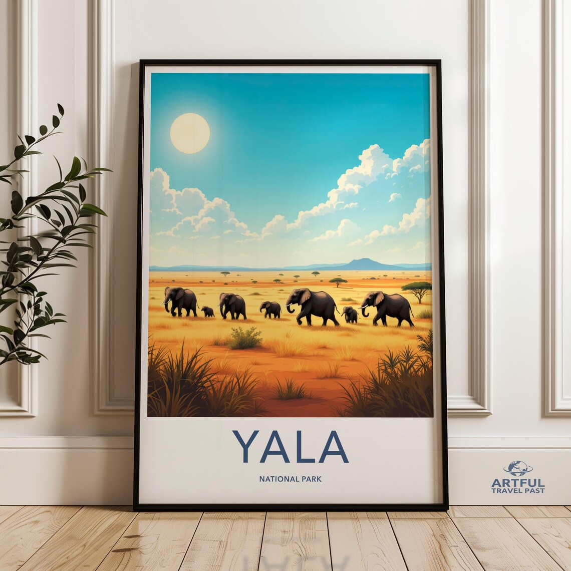 Yala National Park Elephant Herd Golden Savanna Travel Poster