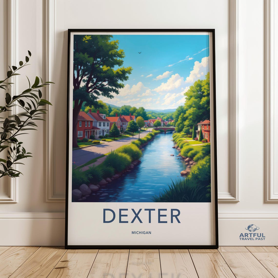 Dexter Michigan Poster Wall Art Travel Print Mi Cityscape Illustration Modern Home Decor