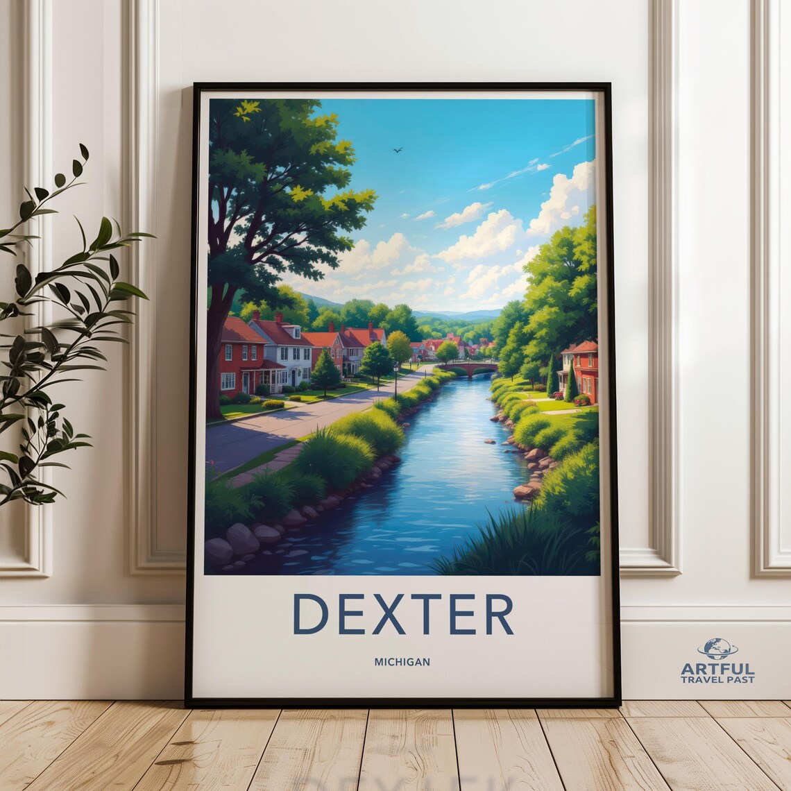 Dexter Michigan River Town Main Street Vintage Travel Poster