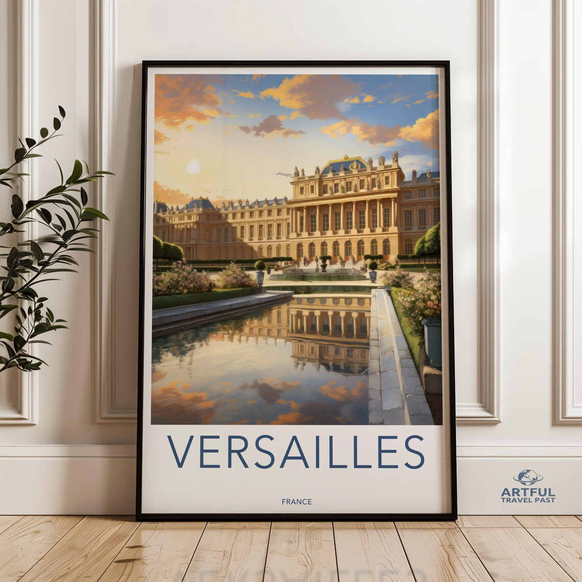 Palace of Versailles France Grand Canal Reflection Retro Travel Poster