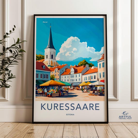 Kuressaare Estonia Wall Art Colorful Cityscape Poster Scenic Travel Print Vibrant Decor Baltic Town Artwork Home