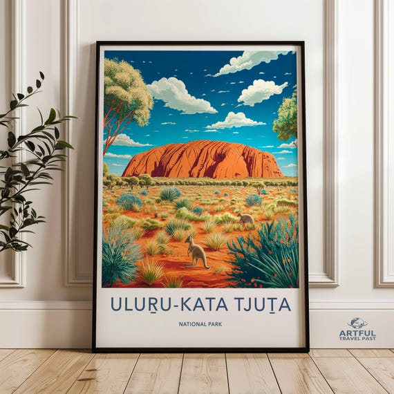 Uluru Kata Tjuta National Park Wall Art Australia Landscape Print Nature Decor Desert Illustration Scenic Poster Travel Artwork