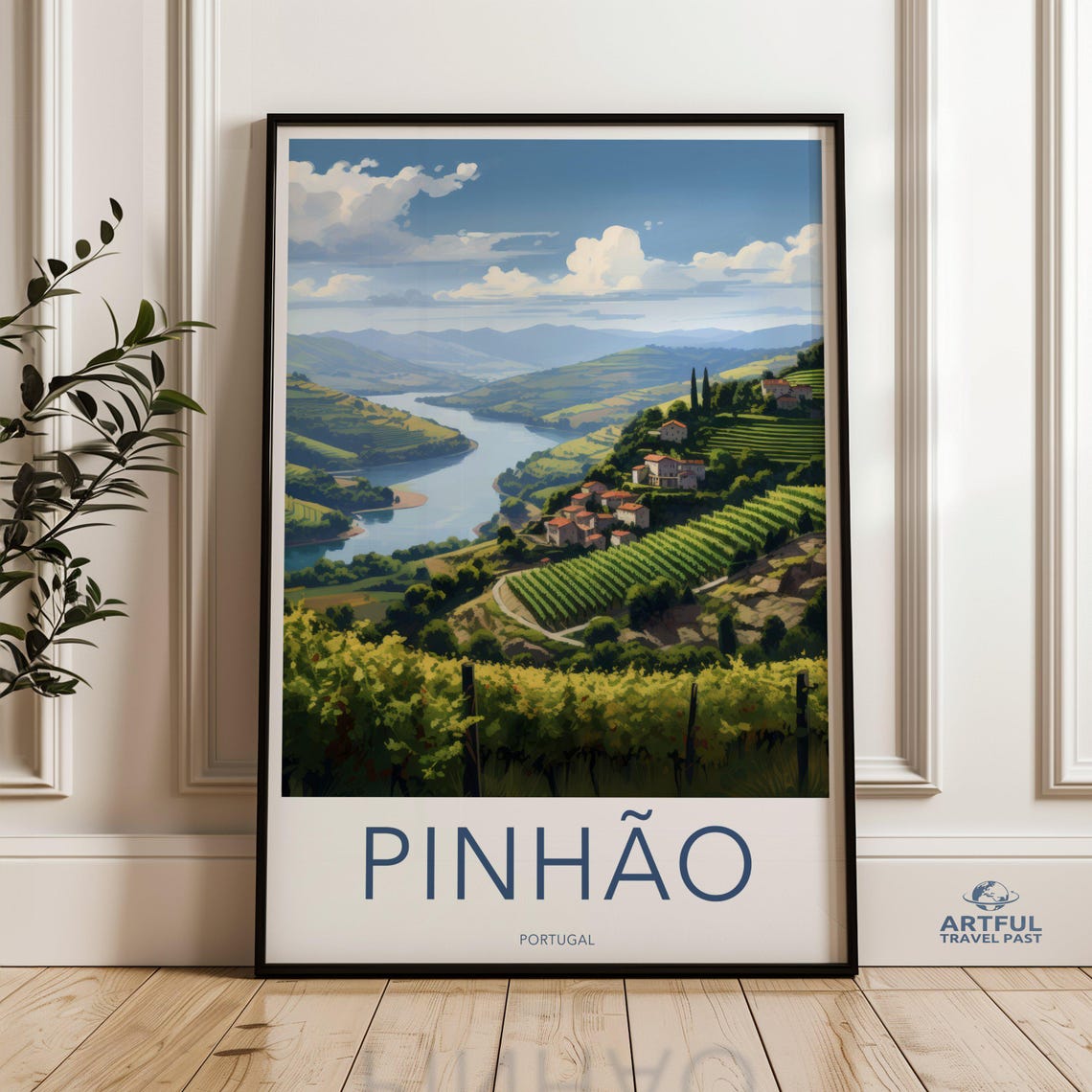 Pinhao Portugal Douro Valley Vineyards River Village Travel Poster