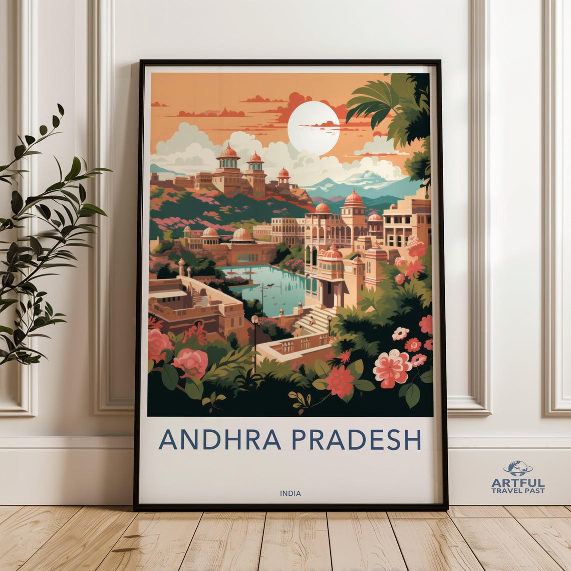 Andhra Pradesh India Vintage Hill Palace Sunset Travel Poster