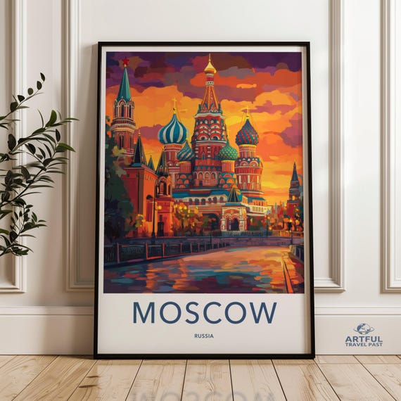 Moscow Wall Art Vibrant Cityscape Print Russia Architecture Poster Colorful Travel Decor Urban Scenery Home Decoration