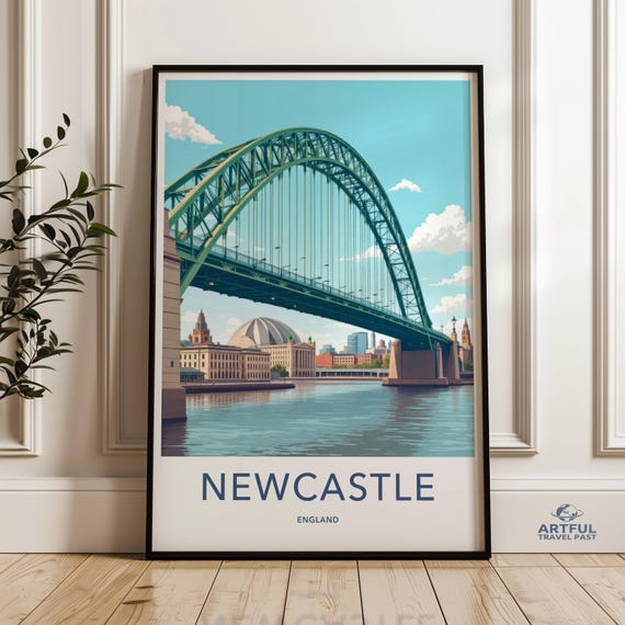 Newcastle City Skyline Wall Art English River Print Bridge Poster England British Cityscape Tourist Souvenir