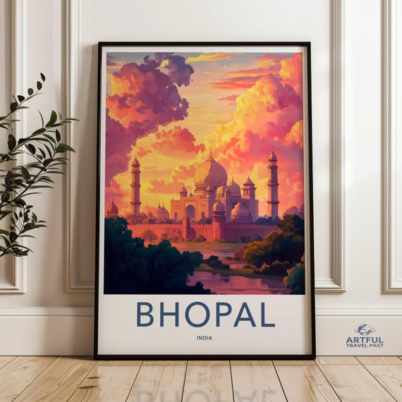 Bhopal India Sunset Wall Art Print Cityscape Poster Colorful Architecture Decor Travel Skyline Illustration Home Office