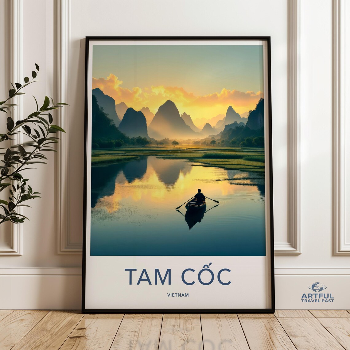 Tam Coc Vietnam Sunset Karst Mountains Riverside Scenic Art Poster