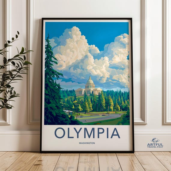 Olympia Washington Wall Art Cityscape Print State Capitol Artwork Nature Landscape Poster Scenic Decor