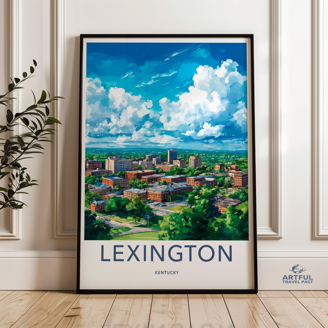 Lexington Kentucky Skyline Bright Blue Sky Cityscape Travel Poster