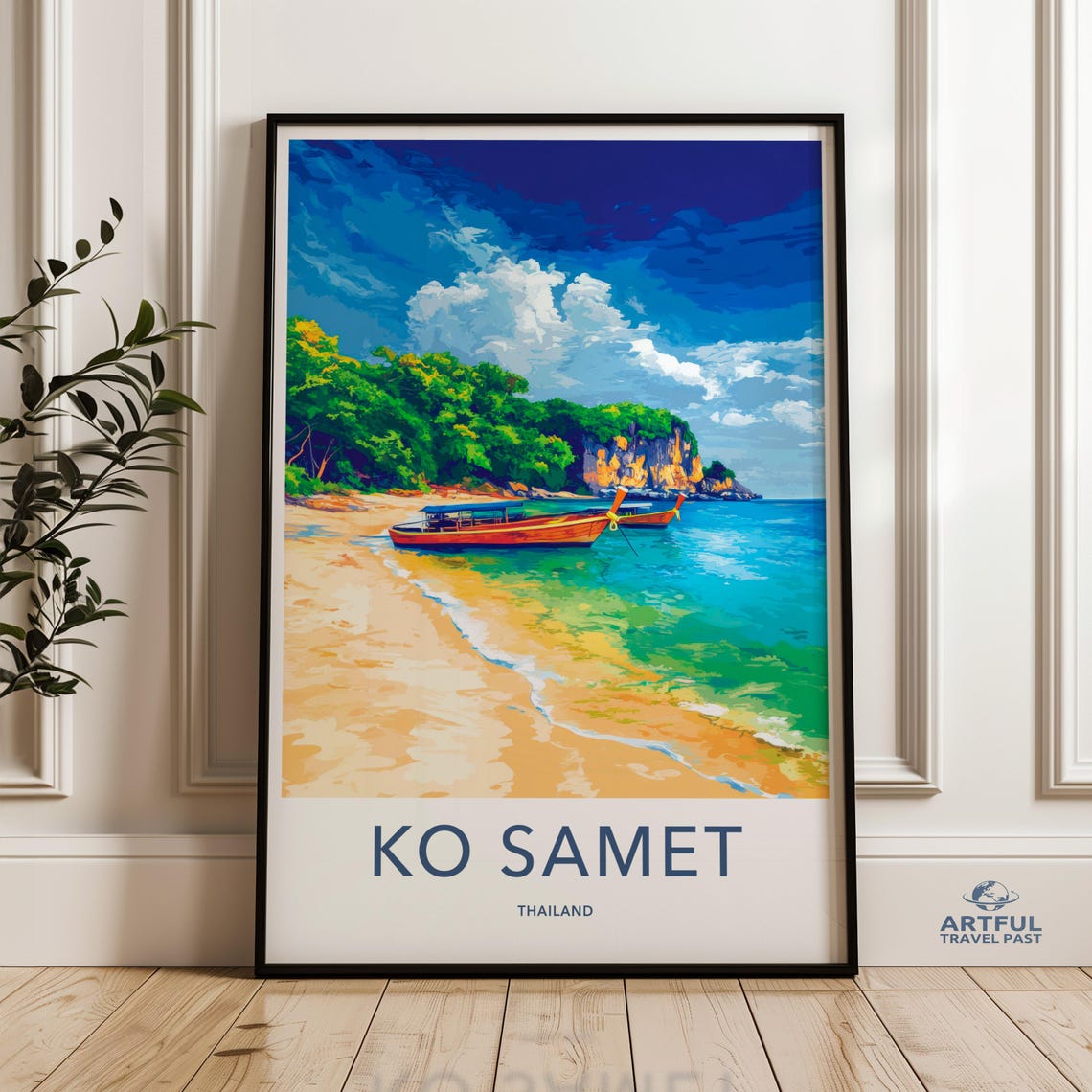 Ko Samet Thailand Longtail Boat Sandy Beach Island Travel Poster