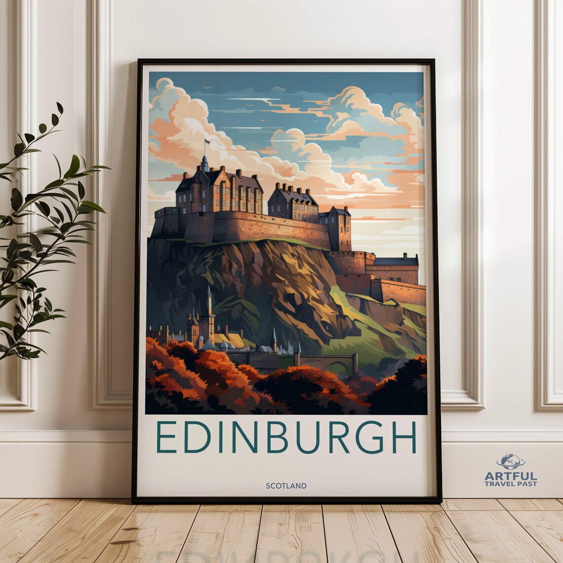 Edinburgh Scotland Castle Historic Landmark Vintage Travel Poster