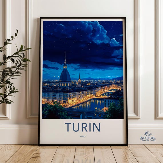 Turin Italy Wall Art Cityscape Print Mole Antonelliana Travel Poster Souvenir Night Sky Landscape Italian City