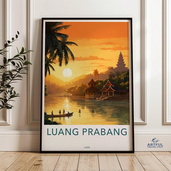 Luang Prabang Vintage Travel Poster, Southeast Asia