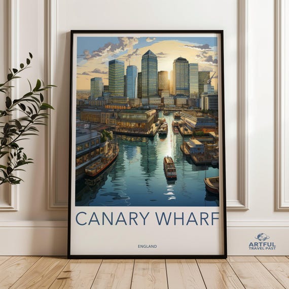 Canary Wharf Wall Art London Skyline Poster Cityscape Print Modern Urban Artwork Office Decor Architectural Illustration