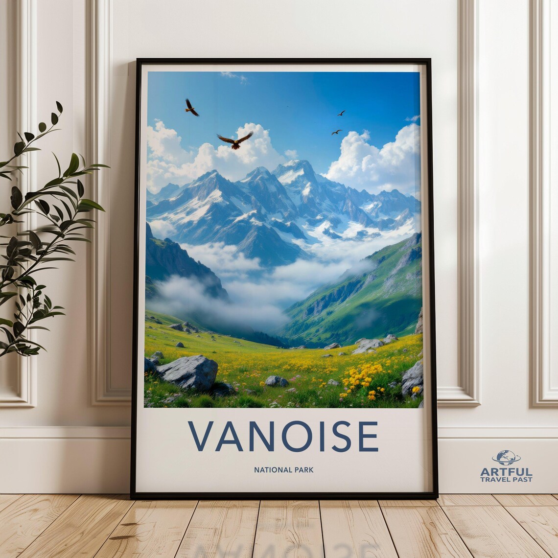 Vanoise National Park Alpine Snow Peaks Meadow Travel Poster