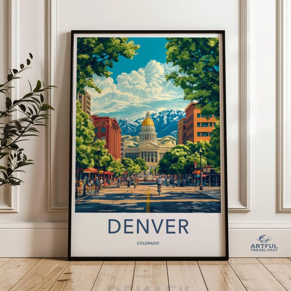 Denver Colorado Wall Art Cityscape Travel Poster Skyline State Capitol Landmark Home Decor