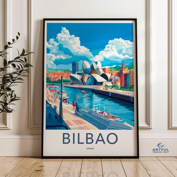 Travel Poster Bilbao Spain Wall Art Cityscape Print Vibrant Artwork Spanish Architecture Skyline Decor