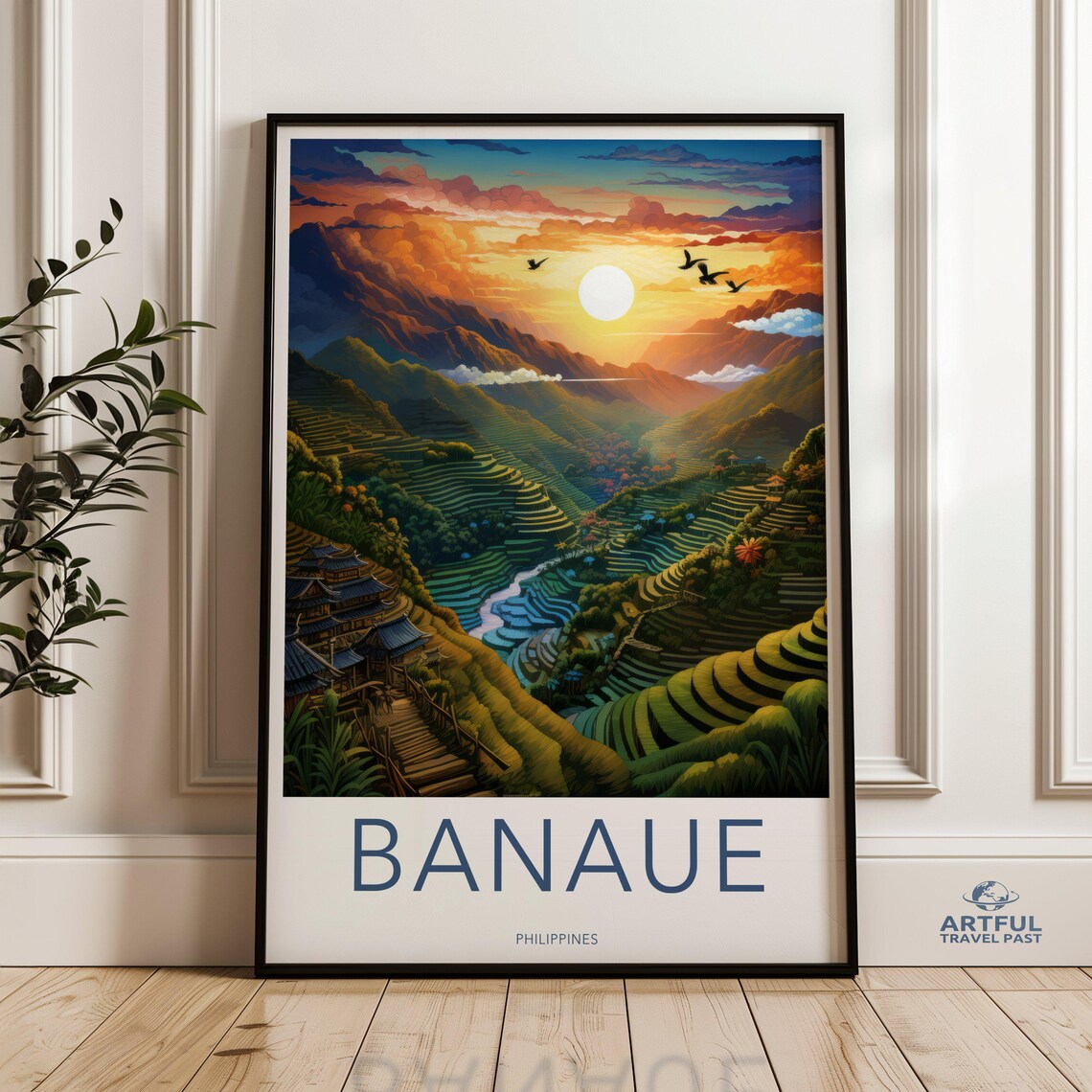 Banaue Philippines Rice Terraces Sunset Vintage Travel Poster