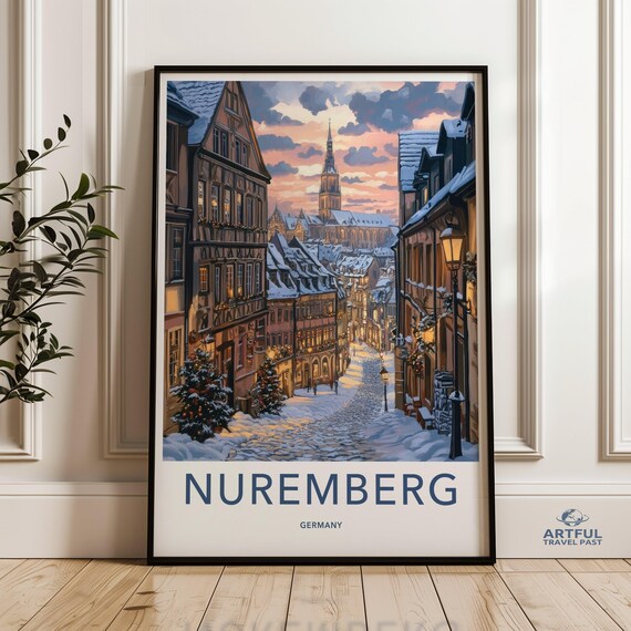 Nuremberg Germany Winter Old Town Snowy Street Travel Poster
