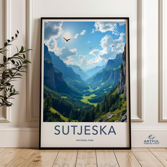 Sutjeska National Park Green Valley Mountain Peaks Travel Poster