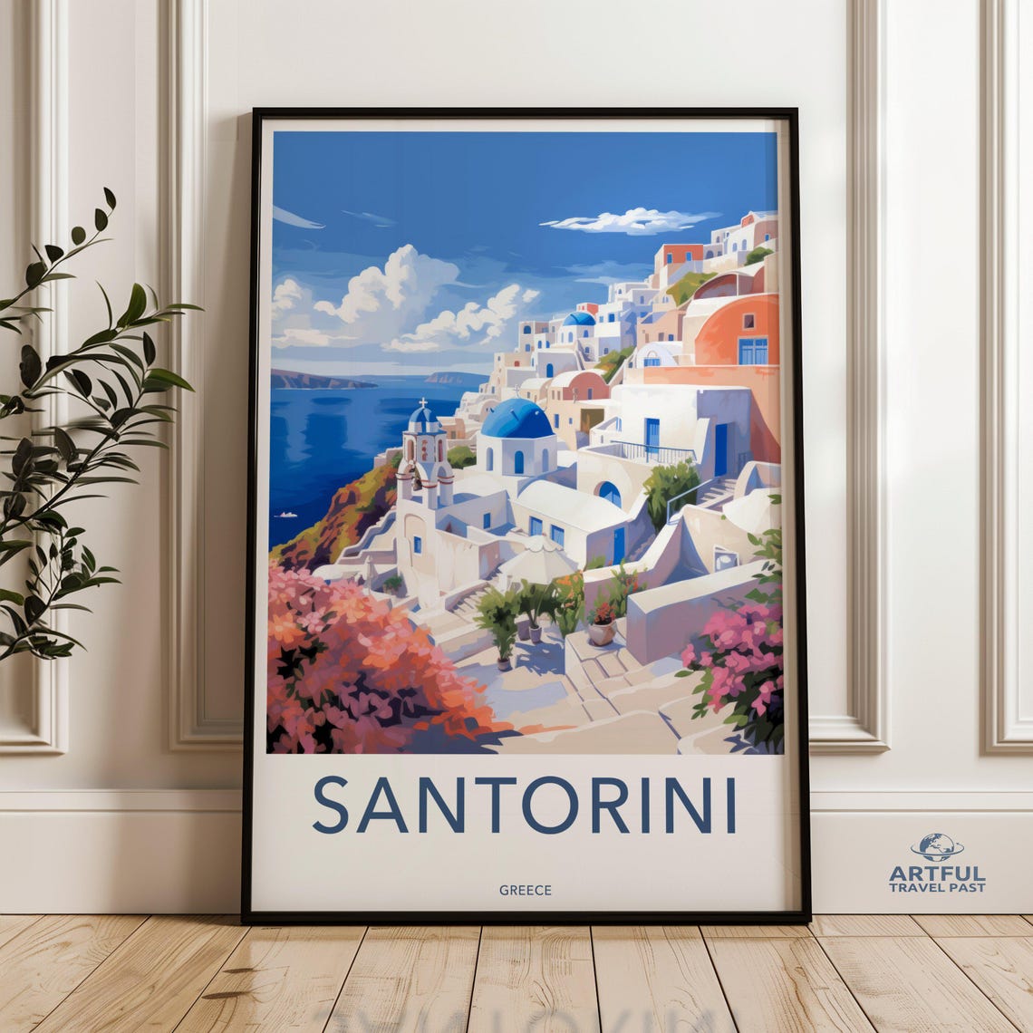 Santorini Greece Hillside Blue Domes Whitewashed Village Poster