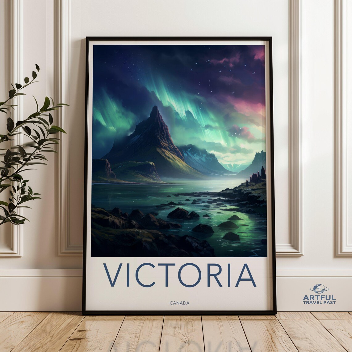 Victoria Canada Northern Lights Poster Aurora Mountain Landscape Night Art