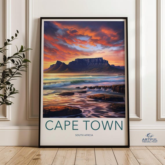 Cape Town Wall Art Print Scenic Sunset View Beach And Mountain Artwork South Africa Travel Decor Vibrant Coastal Poster
