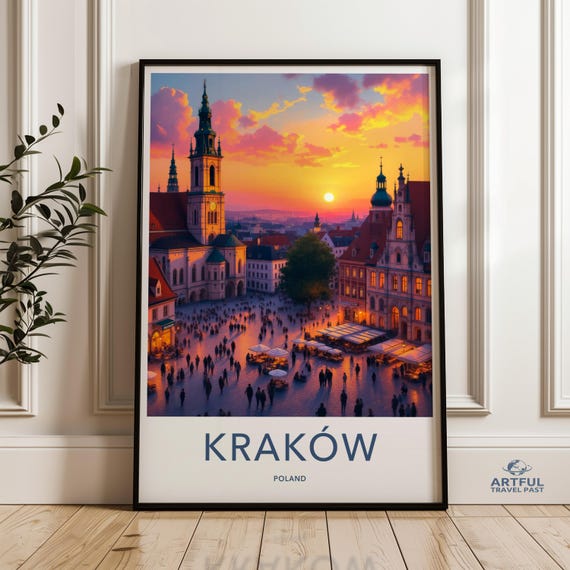 Krakow Poland Wall Art Cityscape Print Travel Poster Decor Modern Illustrated City Artistic European