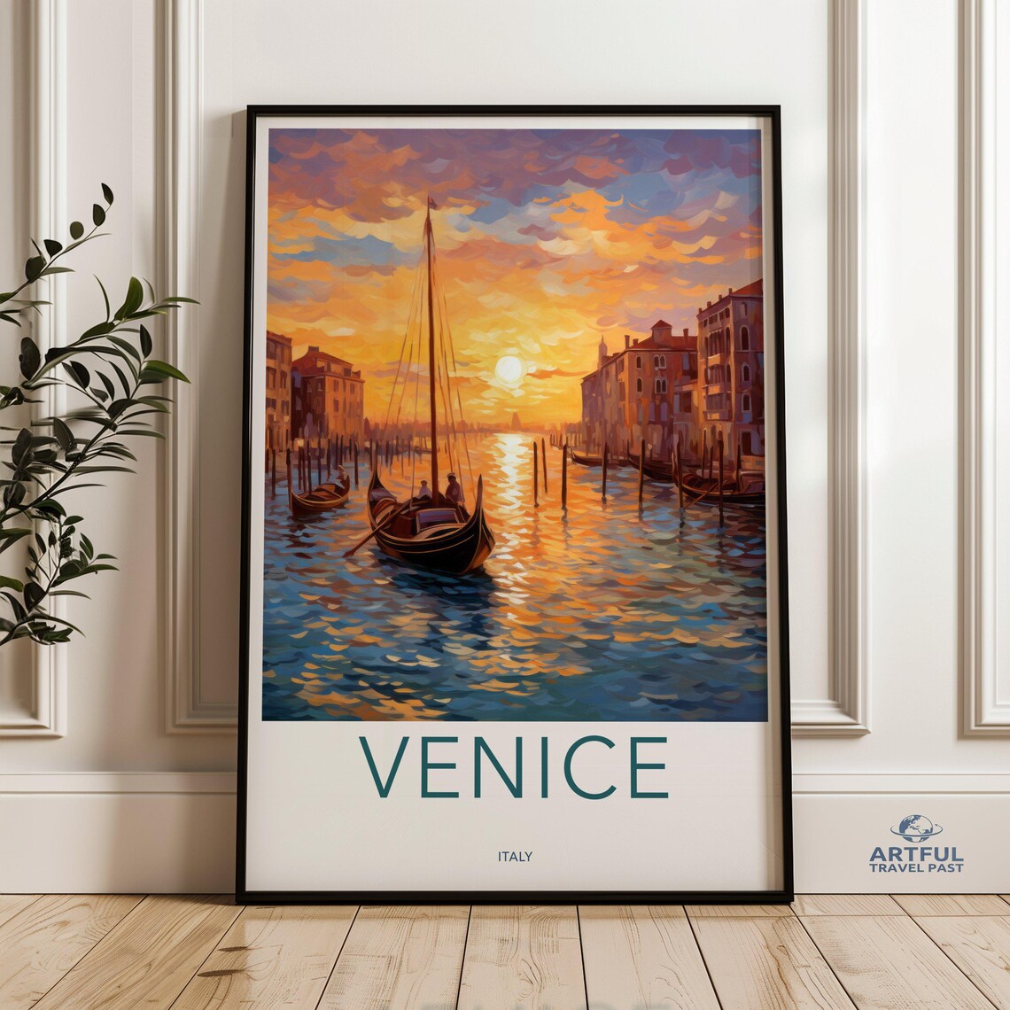 Venice Italy Gondola Sunset Romantic Canal Cityscape Art Poster