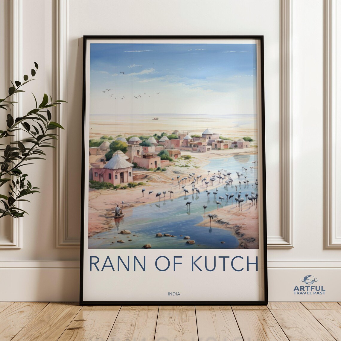 Rann of Kutch India Desert Village Cranes Vintage Travel Poster