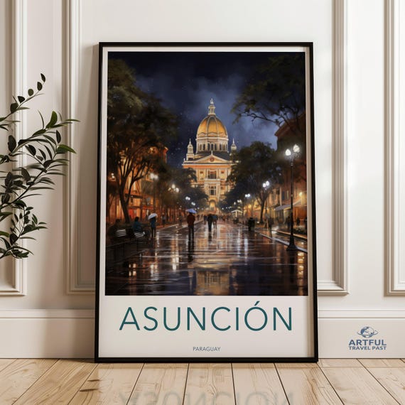 Asuncion Paraguay Cityscape Wall Art Downtown Asuncin Night Lights Historic Architecture Print South Cultural Landmark