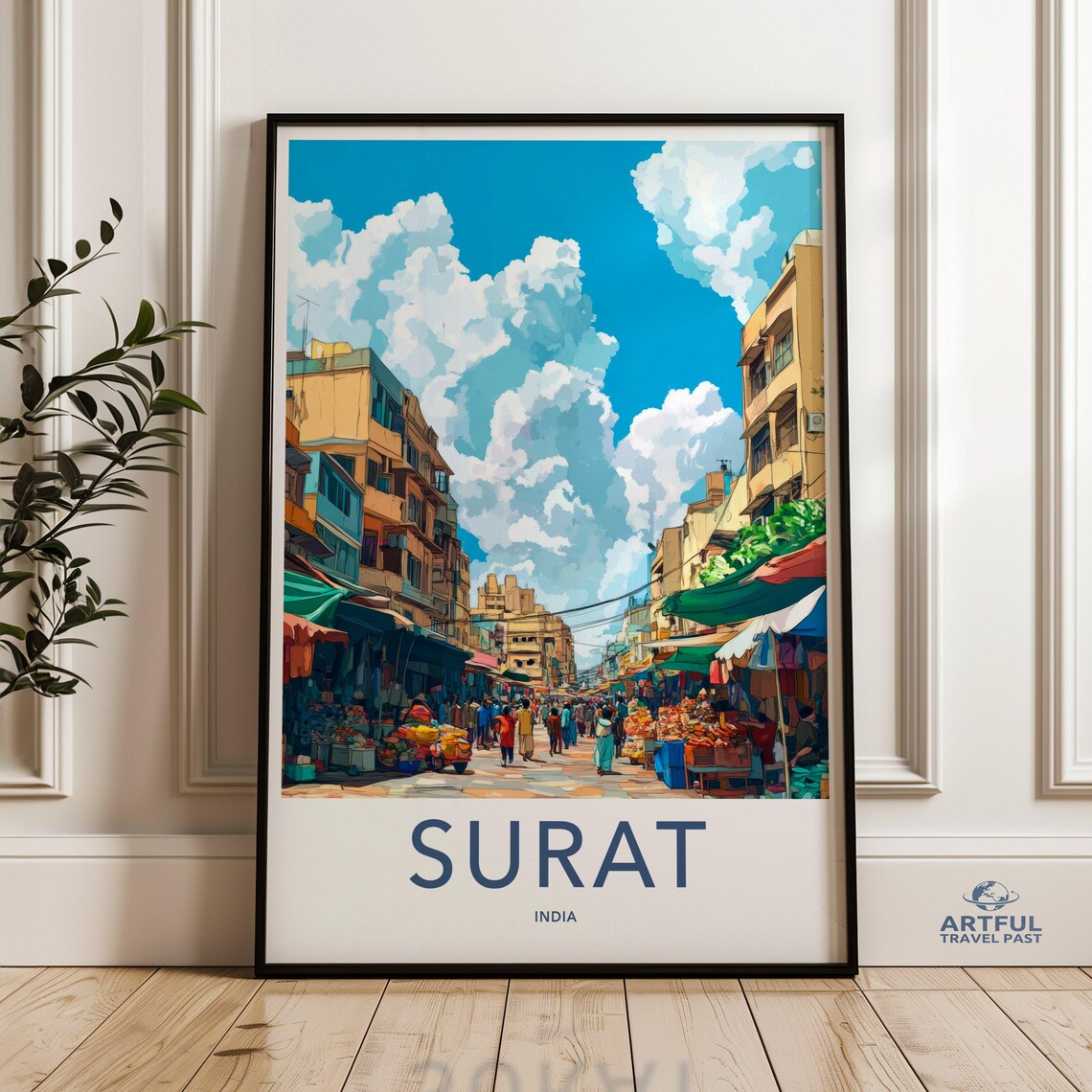 Surat India Colorful Market Street Scene India Travel City Poster