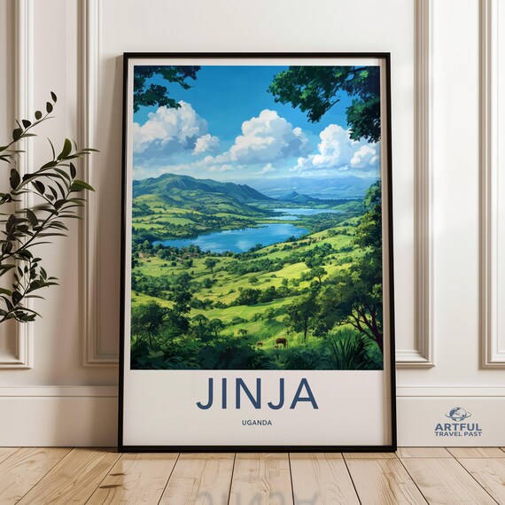 Jinja Uganda Green Hills Lake Scenic African Nature Travel Poster