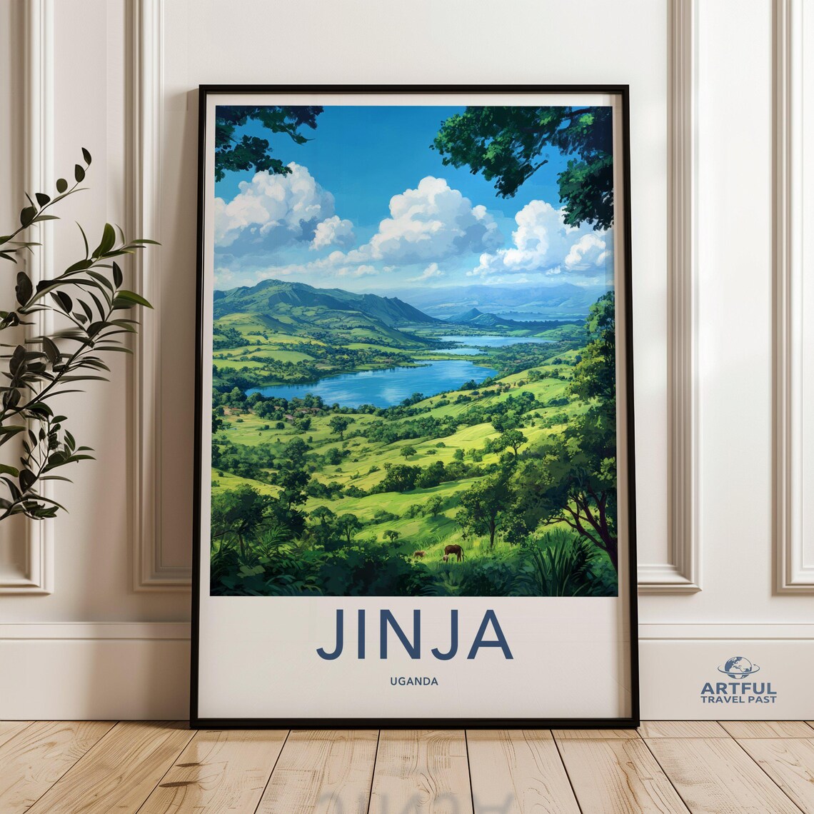 Jinja Uganda Green Hills Lake Scenic African Nature Travel Poster