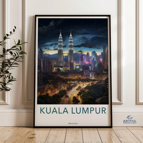 Kuala Lumpur Cityscape Wall Art Vibrant City Night View Malaysia Skyline Print Modern Decor Urban Nightscape Poster