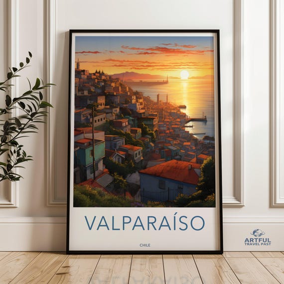 Valparaiso Chile Wall Art Sunset Coastal Cityscape Print Scenic View Home Decor Vibrant City Fine Poster