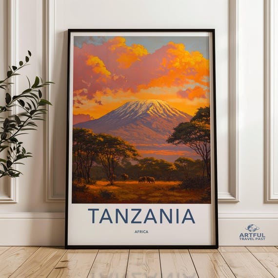 Tanzania Africa Wall Art Kilimanjaro Sunset Landscape Poster African Safari Decor Nature Photography Print Wildlife Artwork