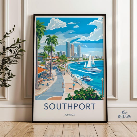 Southport Australia Wall Art Travel Poster Beach Print Cityscape Queensland Australian Souvenir Coastal Decor Vacation Gift