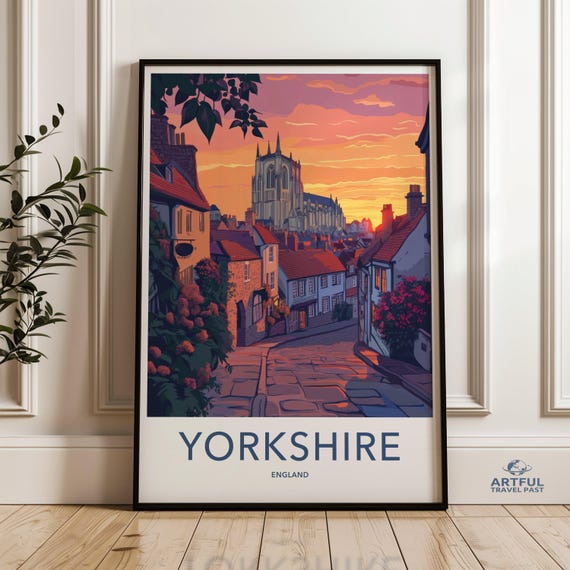 Yorkshire Wall Art Print England Travel Poster Vintage Cityscape Sunset View Home Decor Living Room