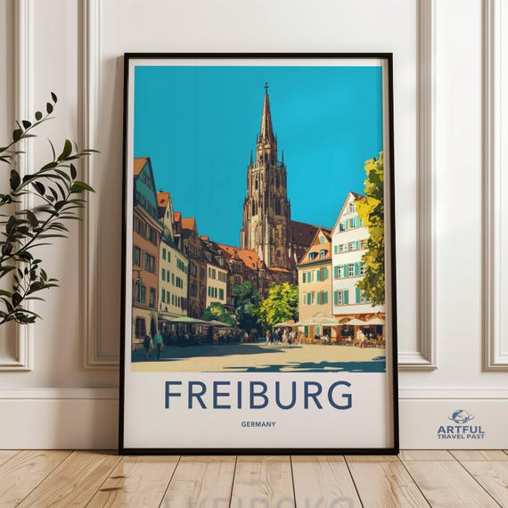 Freiburg Germany Wall Art Cityscape Poster European Travel Print Historic Architecture Artwork Home Decor Living Room