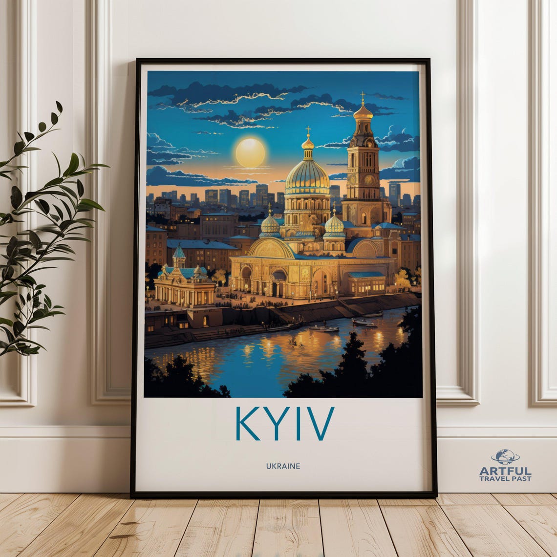Kyiv Ukraine Golden Domes Cathedral Sunset River Travel Poster